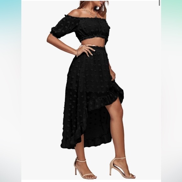 New Lyaner Tulle Polka Dot High Low 2 Piece Set Skirt Crop Top Black Sz M - Picture 3 of 11